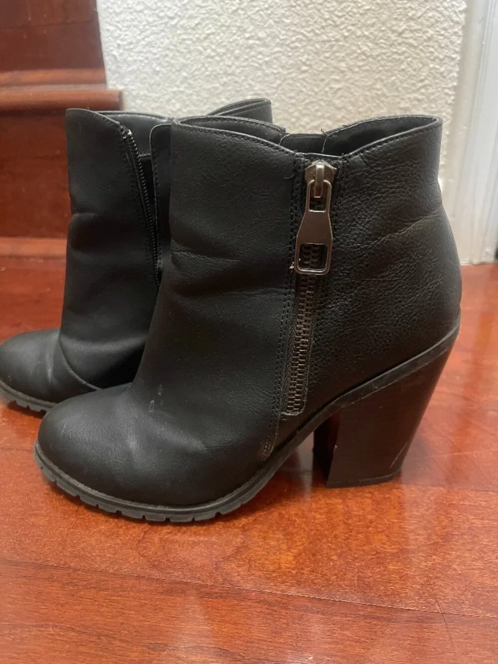 Call It Spring Black Chunky Heel Lug Sole Ankle Boots Size 8